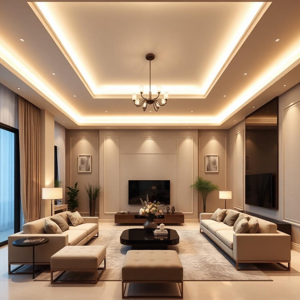 Sala com rebaixamento e sanca em gesso